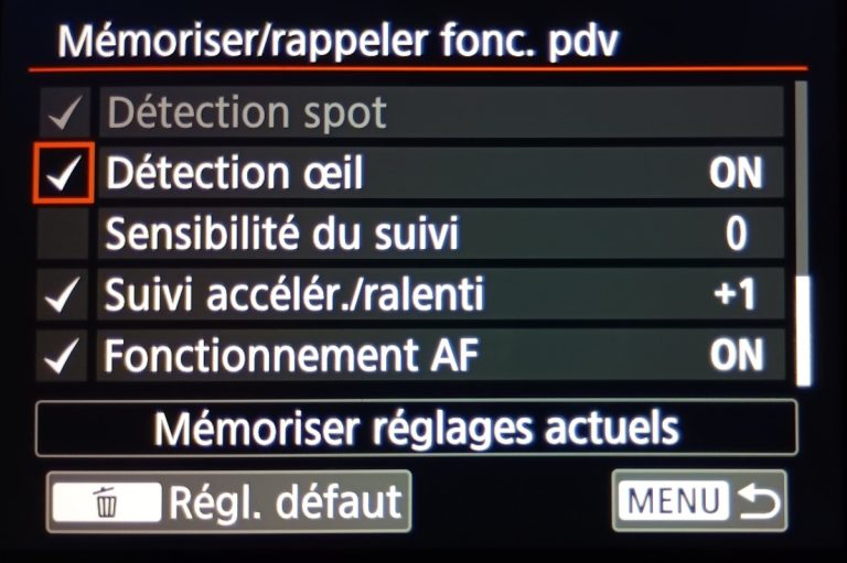 capture d'écran de la fonction personnaliser les touches du Canon R7