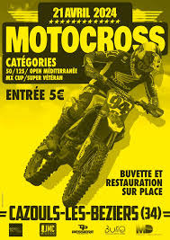affiche présentant la compétition de motocross de Cazouls-les-Béziers du dimanche 21 avril 2024